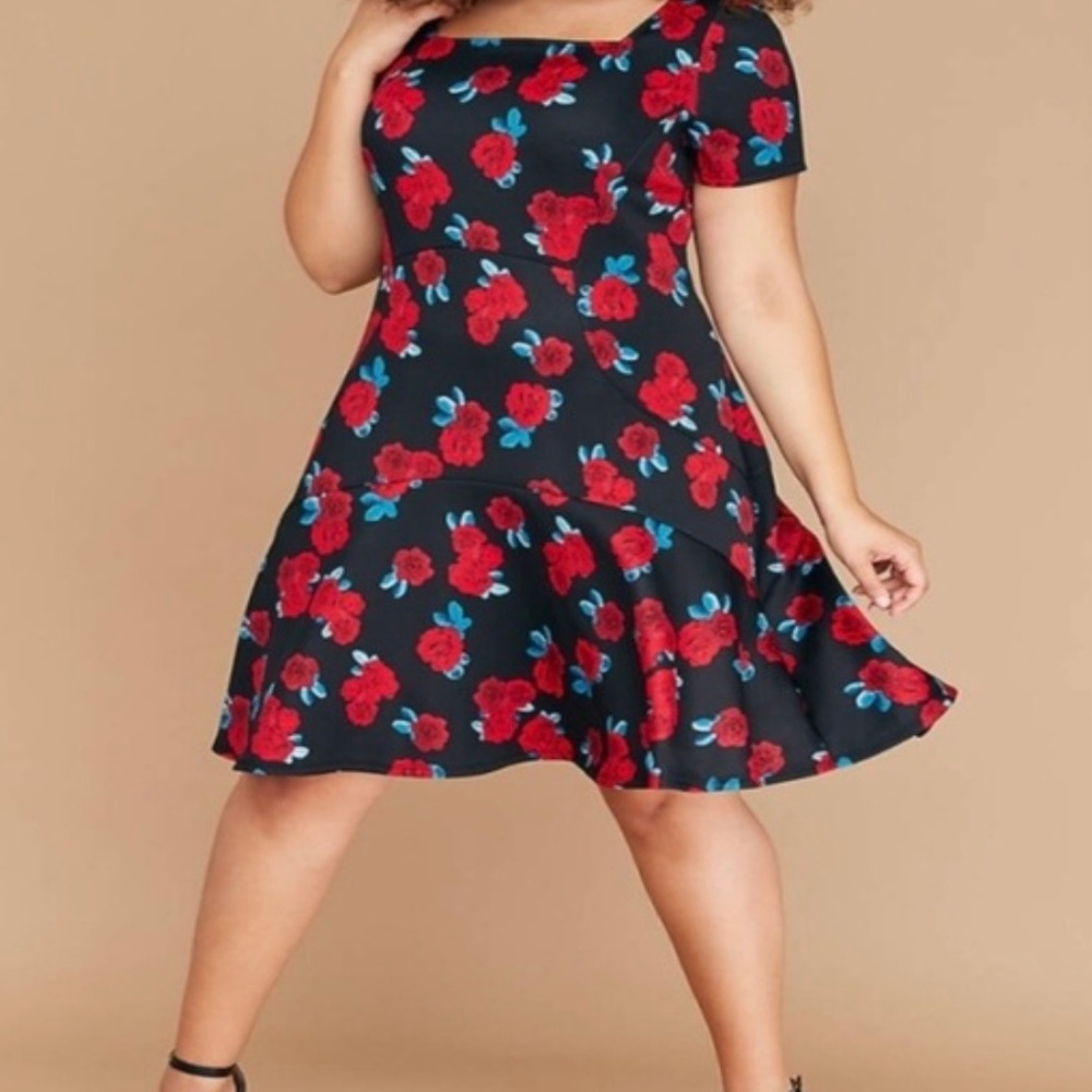 Lane Bryant Black Dress with Red Floral Pattern